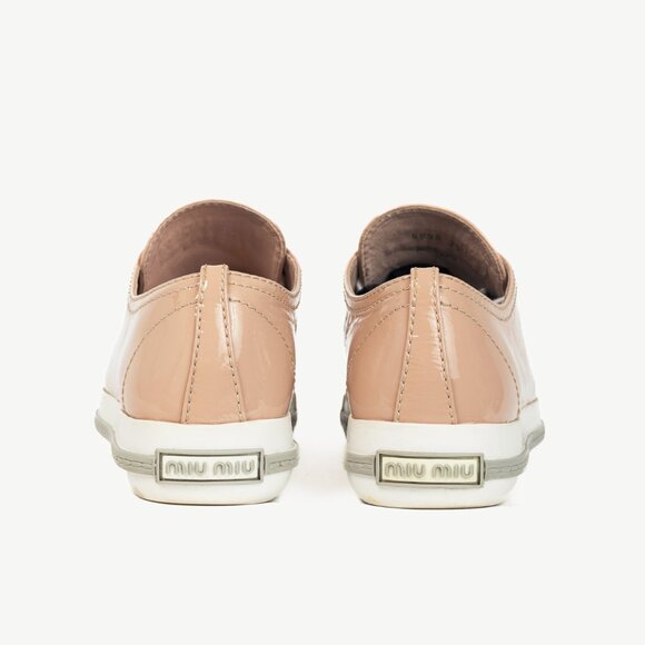 Miu Miu Nude Patent-Leather Cap-Toe Lace-Up Sneakers - Picture 3 of 12
